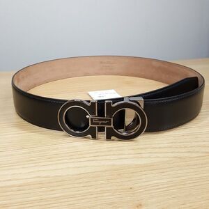Salvatore Ferragamo Sz 32 Black Double Gancini Adjustable Leather Belt $575